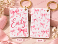 Personalised Pink Bow Name Key Ring | Custom Double-Sided Keyring