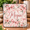 Personalised Pink Bow & Floral Coaster | Custom Name Gift