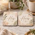 His & Hers Botanical Coaster Set | Matching Couple Gift