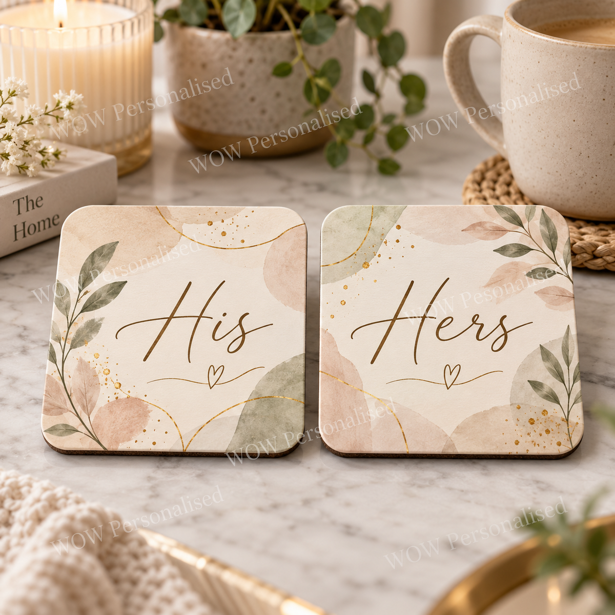 His & Hers Botanical Coaster Set | Matching Couple Gift