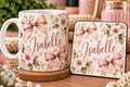 Personalised Pink Bow Mug & Coaster Set | Custom Name Gift