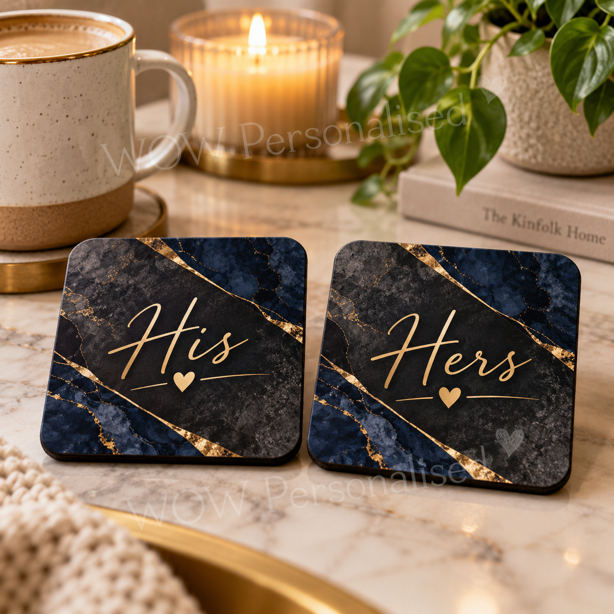 His & Hers Coaster Set | Matching Couple Coasters Gift