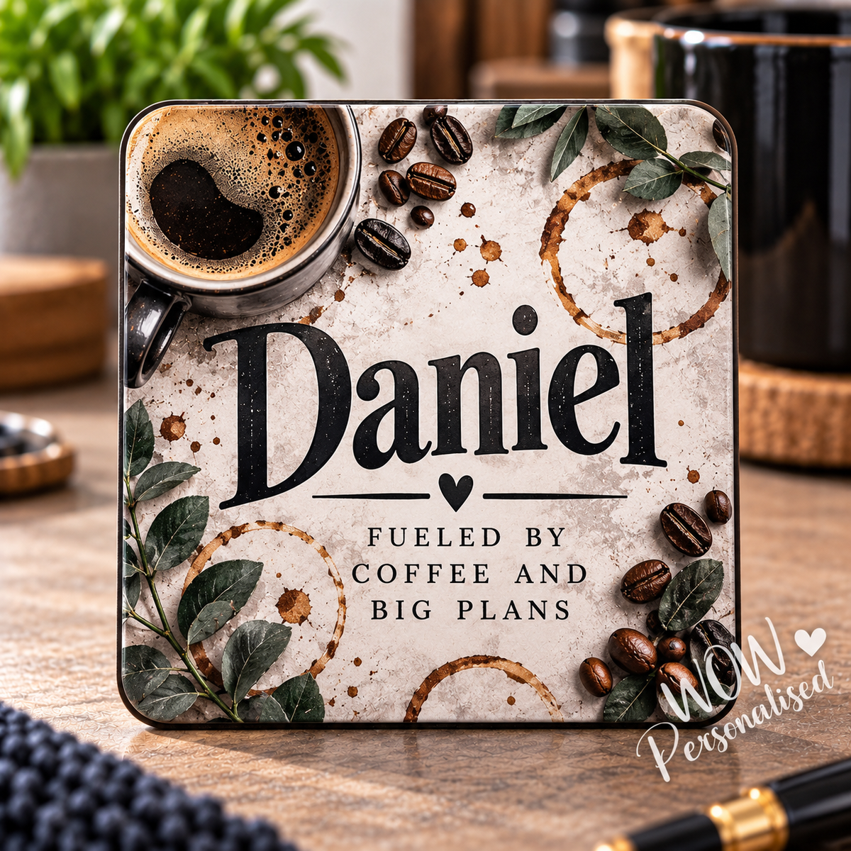 Personalised Coffee Lover Coaster | Custom Name Gift for Him