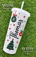 Personalised Christmas Bauble Cold Cup with Straw | Custom Name Cup