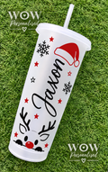 Personalised Reindeer & Santa Hat Christmas Cold Cup | Name Tumbler