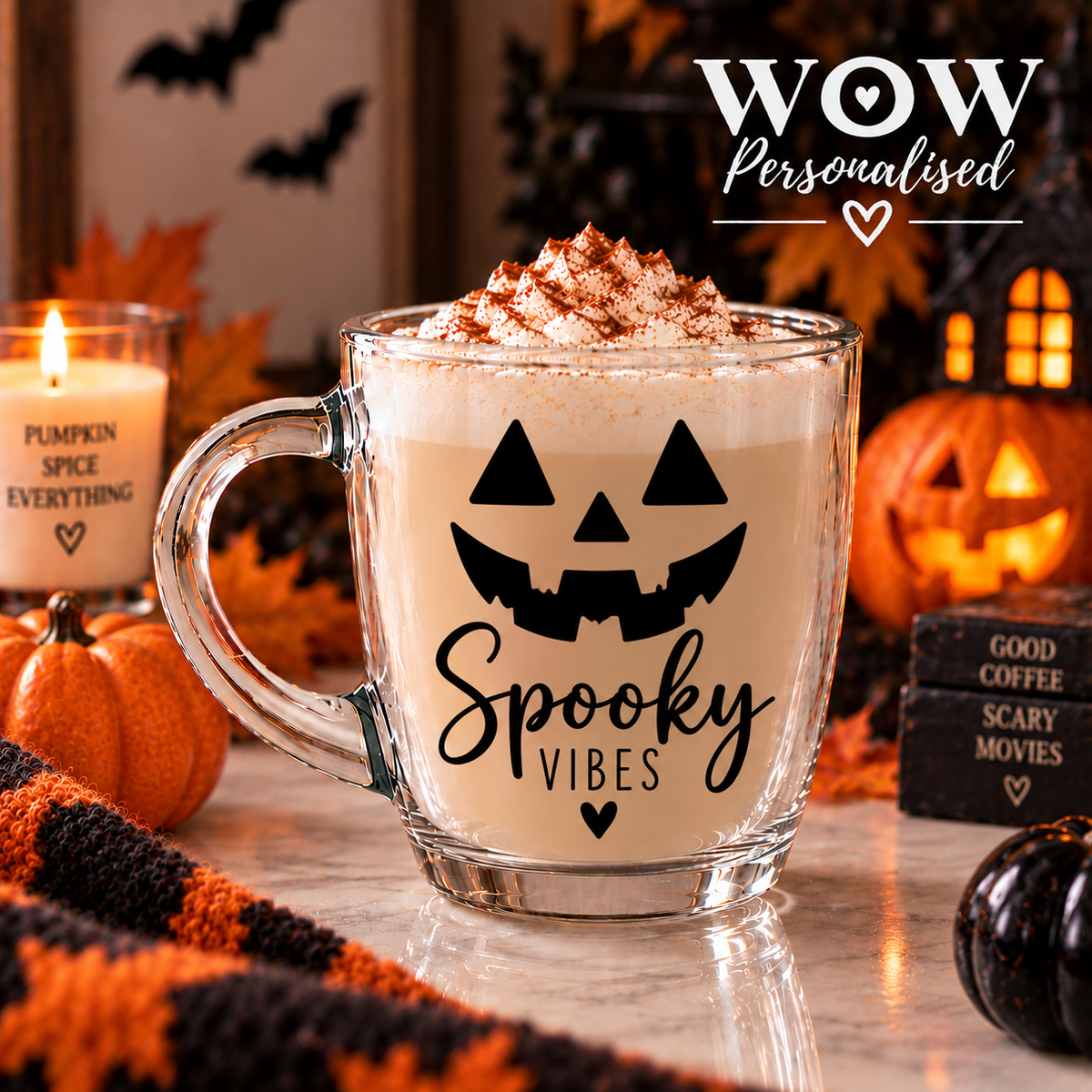 Spooky Vibes Halloween Glass Mug | Pumpkin Coffee Cup