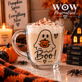 Boo Ghost Halloween Glass Mug | Cute Pumpkin Coffee Cup
