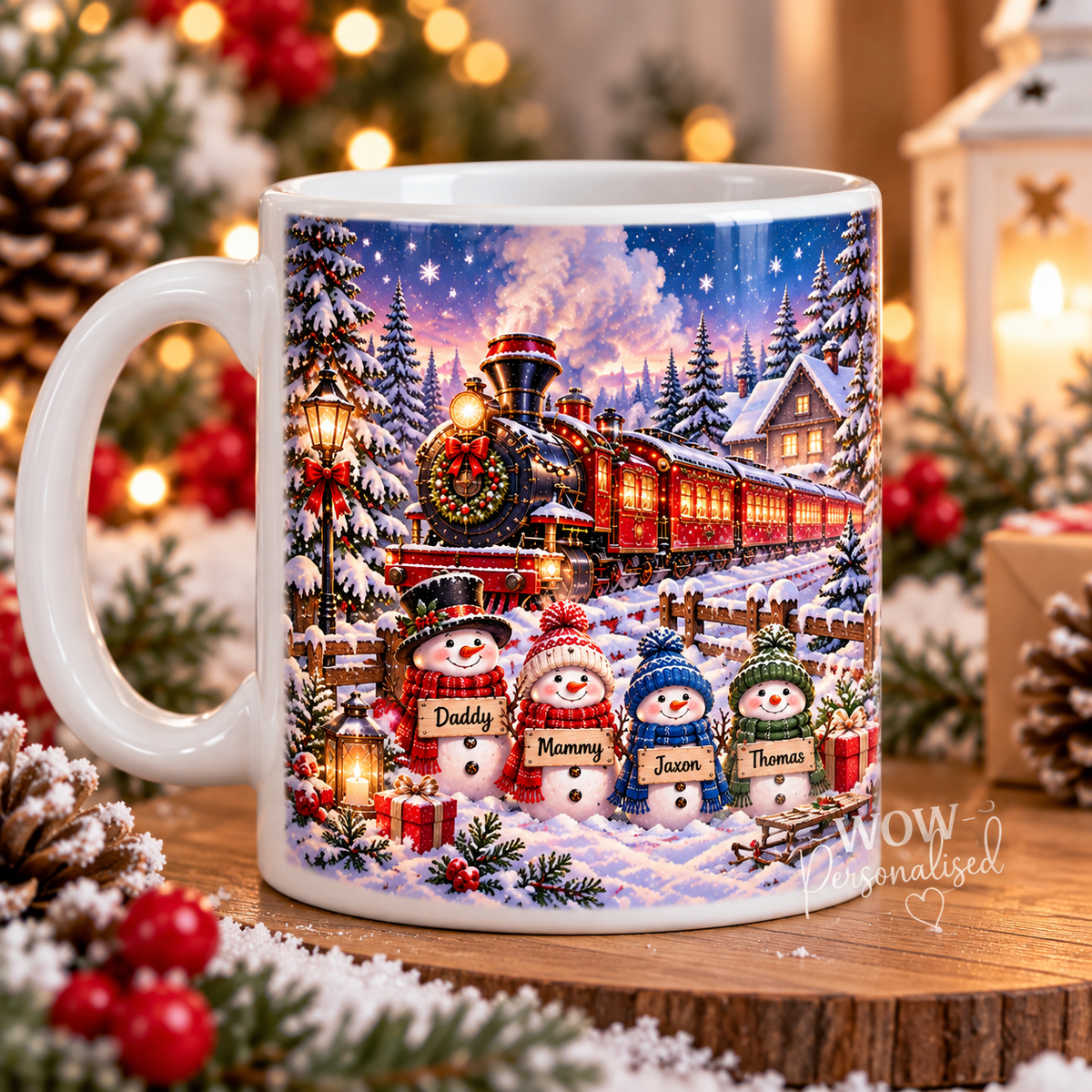 Personalised Family Snowman Christmas Mug | Steam Train 11oz Mug