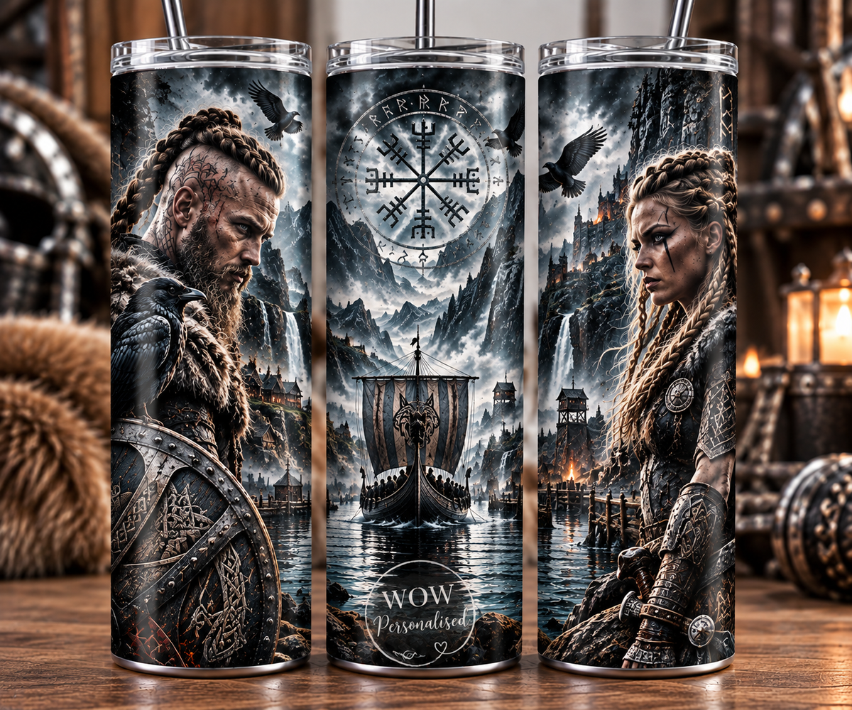 Viking Warrior & Shield Maiden 20oz Skinny Tumbler | Norse Gift