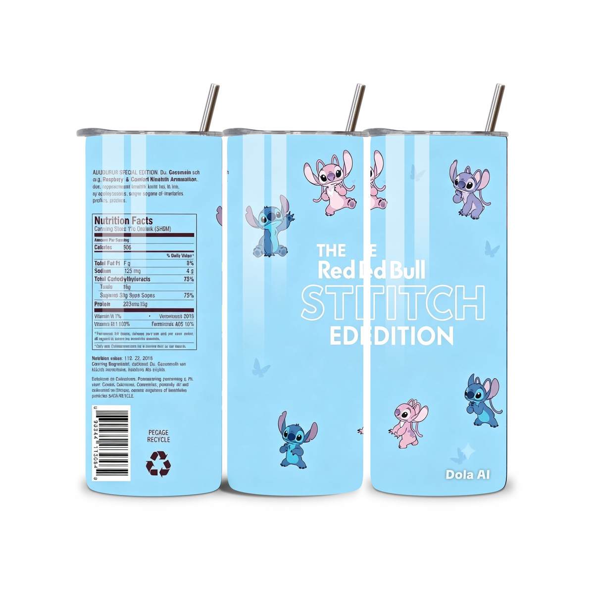 Blue Stitch Red Bull Edition 20oz Skinny Tumbler | Novelty Travel Cup