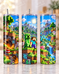 Minecraft Inspired 20oz Skinny Tumbler | Gaming Tumbler Cup | Block Adventure Design