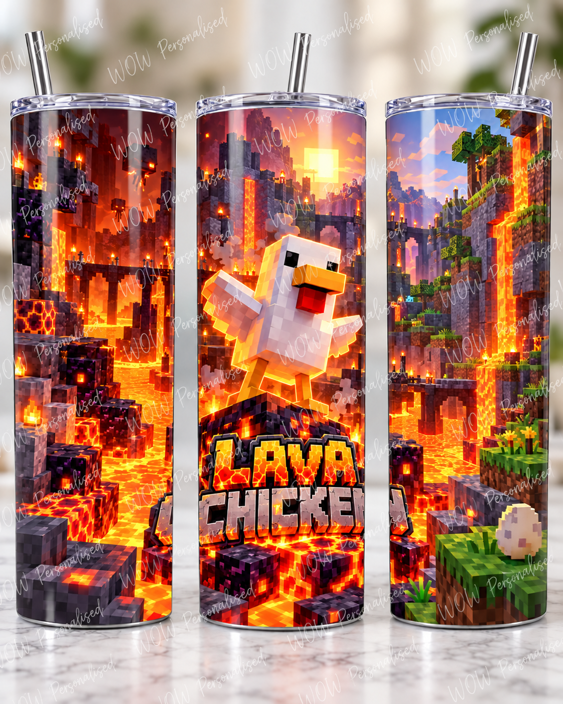 Minecraft Lava Chicken 20oz Skinny Tumbler | Gaming Tumbler Cup | Lava Chicken Design
