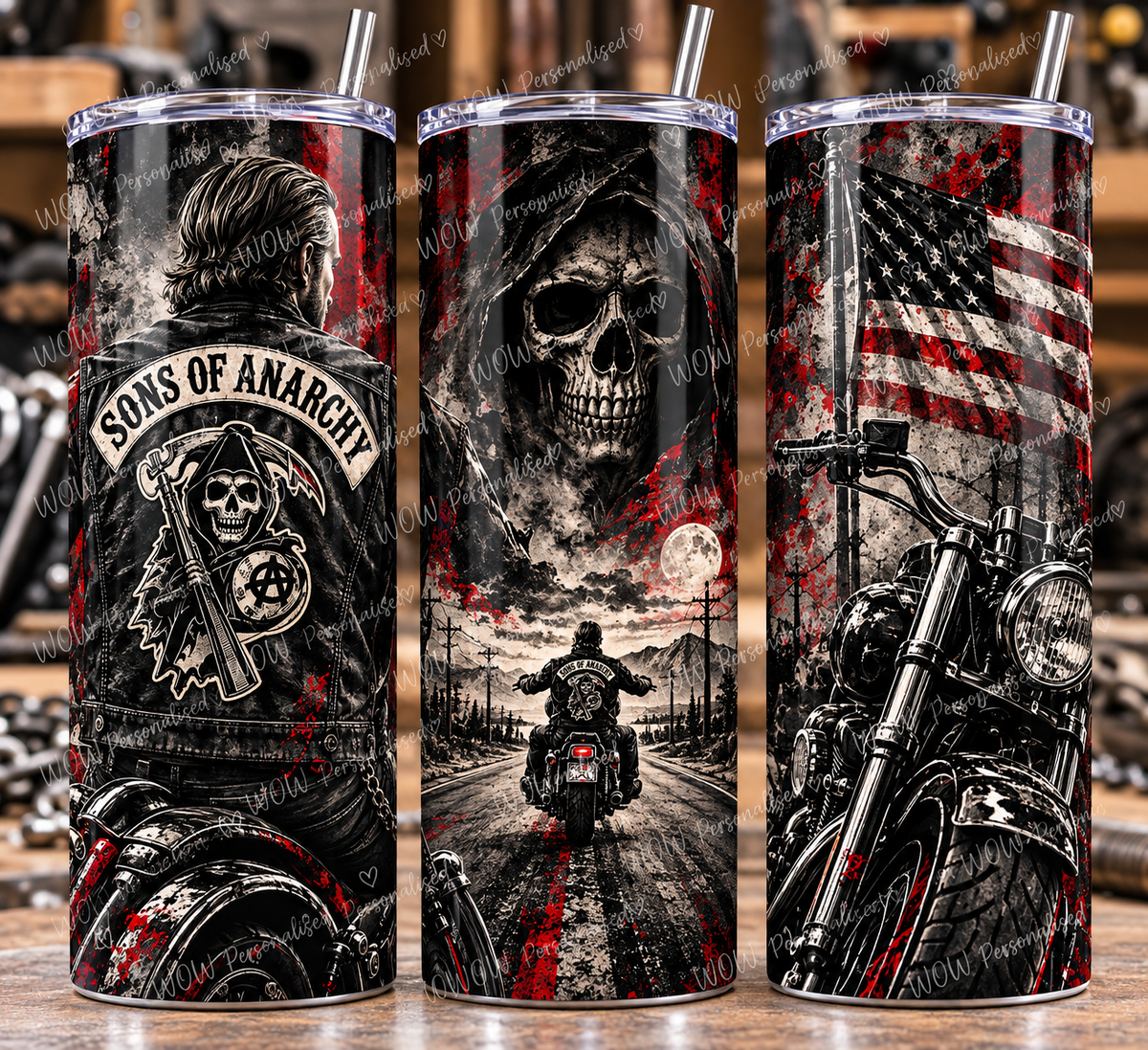 Sons of Anarchy Inspired 20oz Skinny Tumbler | Biker Motorcycle Tumbler | SOA Gift