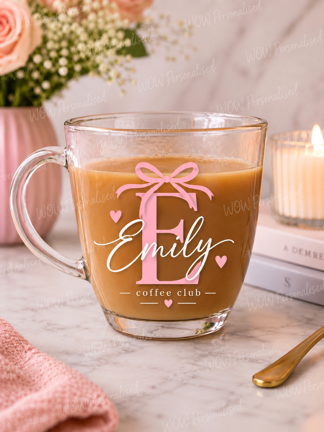 Personalised Coffee Club Glass Mug | Initial & Name Coffee Cup