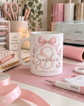 Personalised Floral Initial 11oz Mug – Pink Bow Name Mug