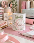 Personalised Name & Initial 11oz Mug – Sage Green Bow Floral Mug