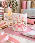 Personalised Name & Initial 11oz Mug – Pink Bow Floral Mug
