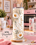Personalised Daisy Tumbler – Custom Name 20oz Skinny Cup | Floral Gift